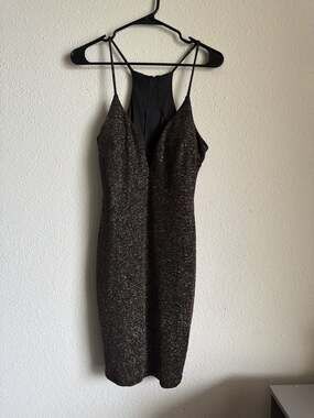 TRAC Black Multi-Color Glitter Plunging Bodycon Mini Dress Size L